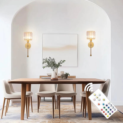 crystal plug-in wall sconce, installed in a room interior setting