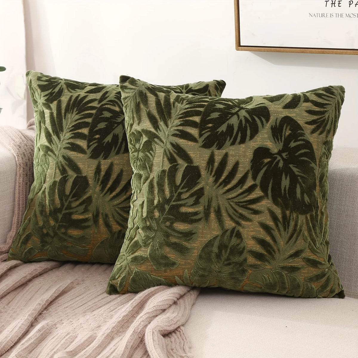 Tropical Leaf Chenille Pillow Cover — styling detail