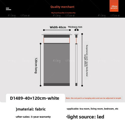 Fabric chandelier, 35.4 in long and 35.4 in high, in warm light