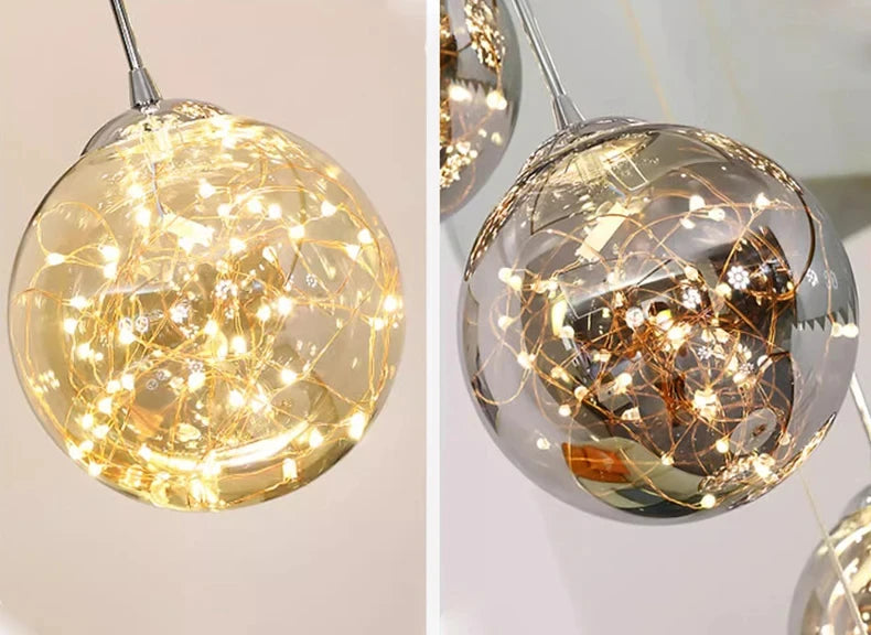 Glass staircase chandelier at 23.6 in diameter with 45 heads