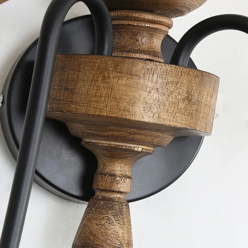 wood wall sconce, close-up of shade and hardware detail