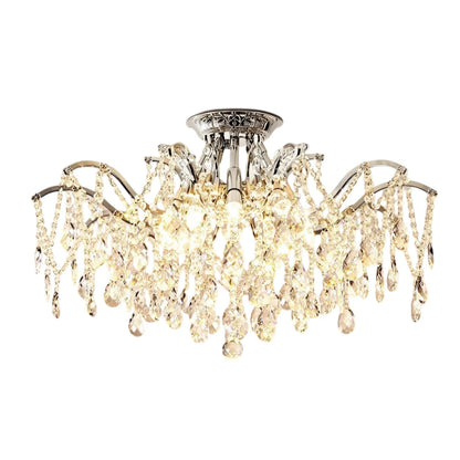 Crystal and stainless steel chandelier with included LED bulbs