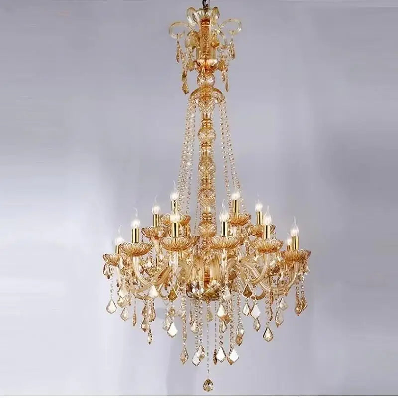Cool white light across the K9 crystal of a candle chandelier