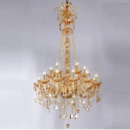 Cool white light across the K9 crystal of a candle chandelier