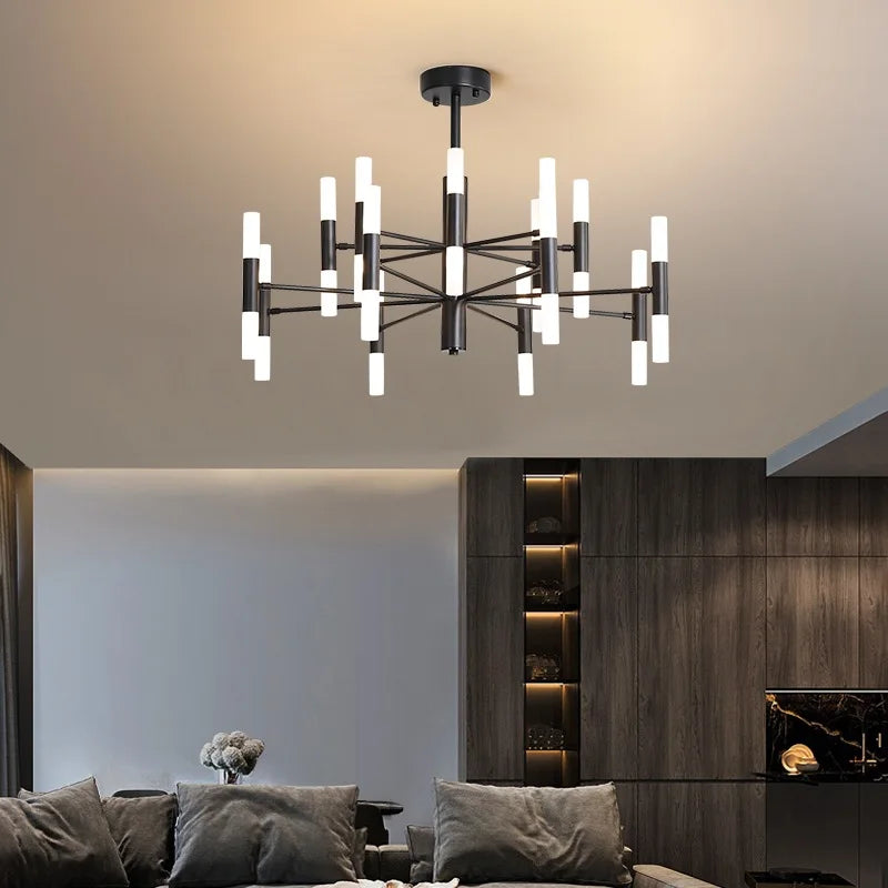 Sixteen head geometric metal chandelier in a plated gold finish