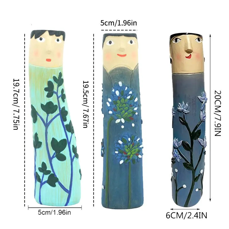 Bohemian face vase handmade resin dried flowers home décor