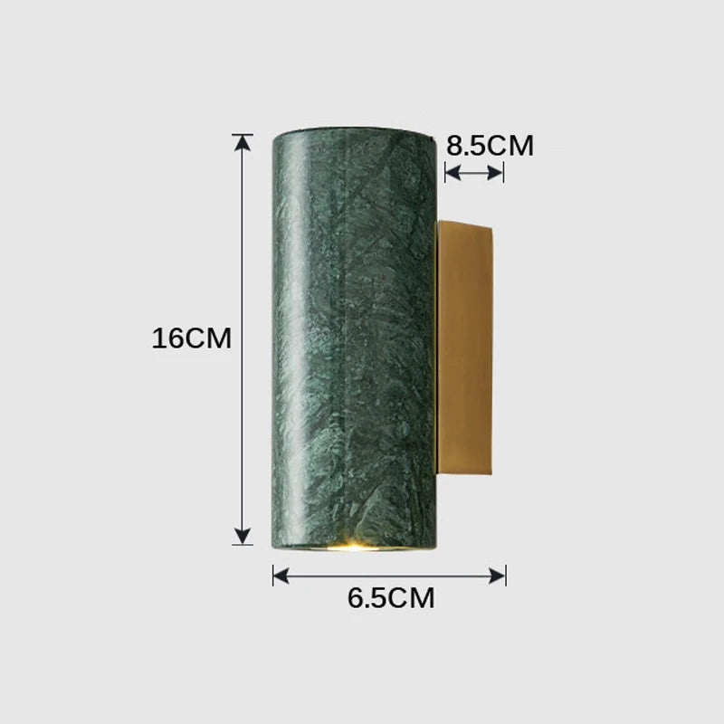 black marble wall sconce, detail view of fixture base and arm