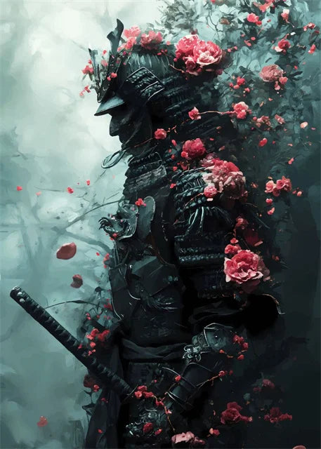 Japanese Samurai Warrior Abstract Canvas Wall Art