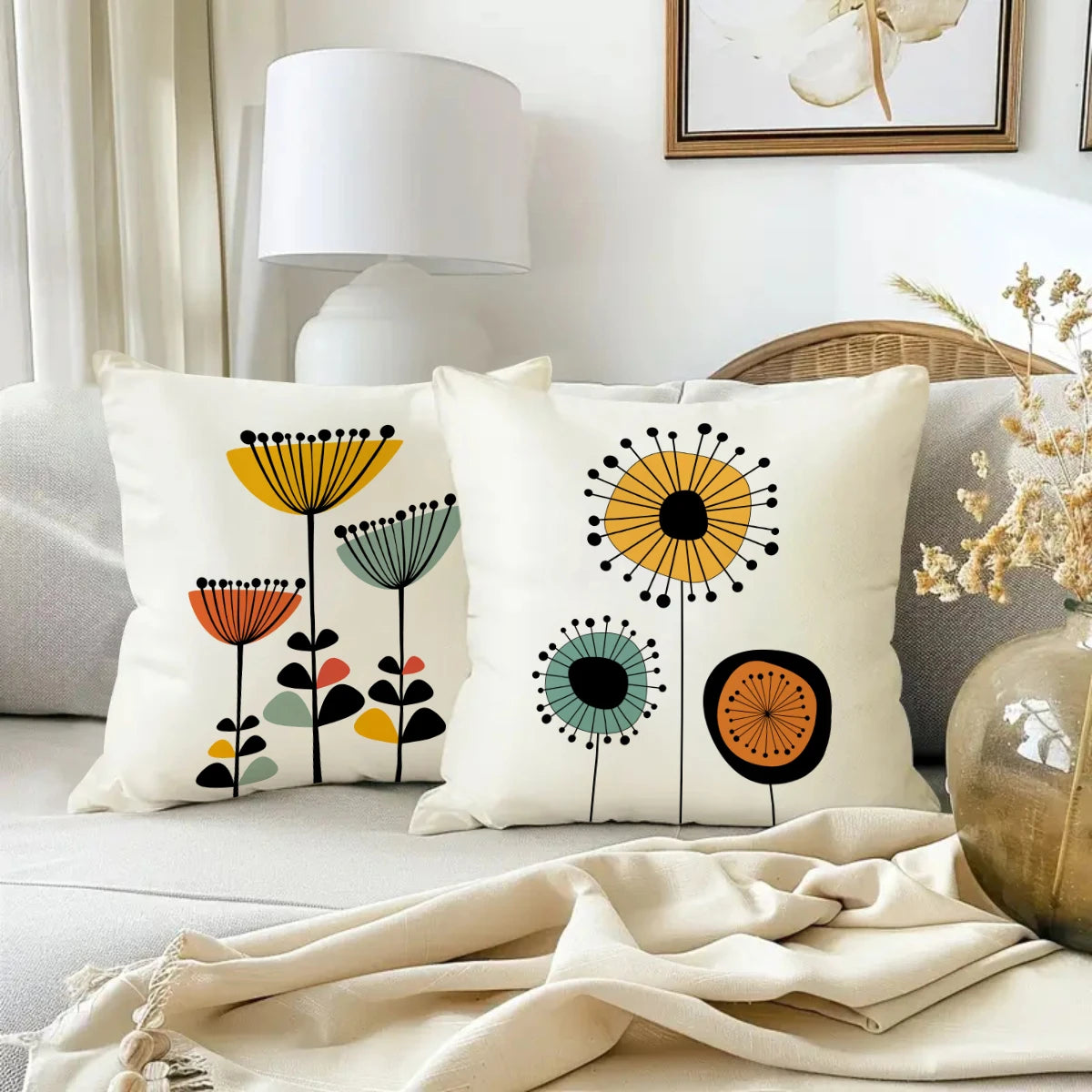 Bohemian Floral Throw Pillow Cover — styling detail