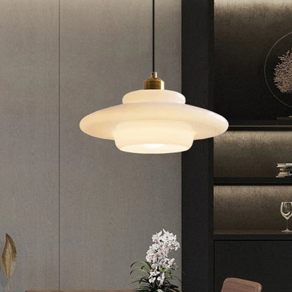White milk glass chandelier concealing the E27 bulb completely