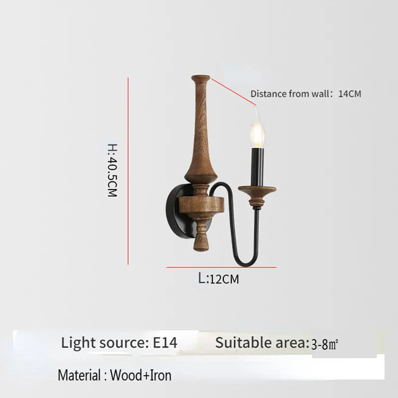 wood wall sconce, detail view of fixture base and arm