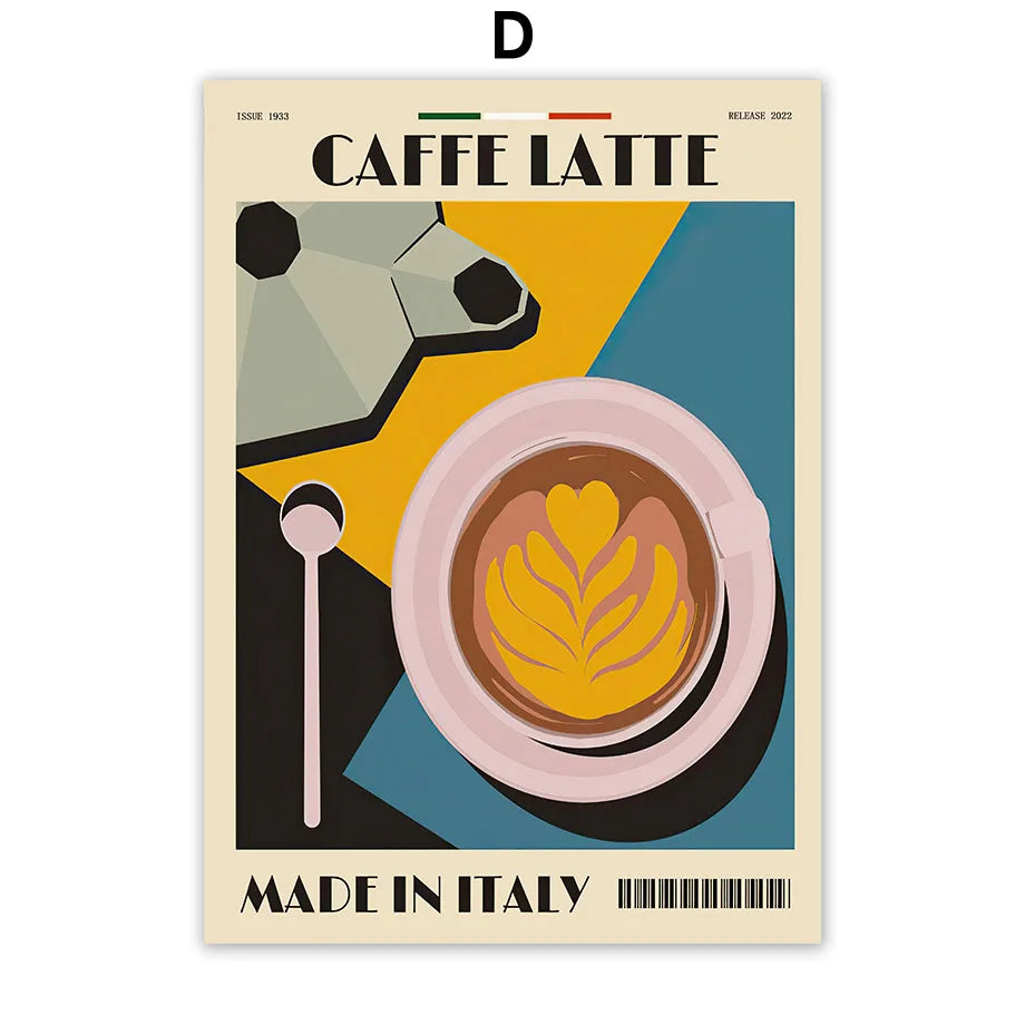 Italian Espresso Coffee Pot Beans Canvas Wall Art