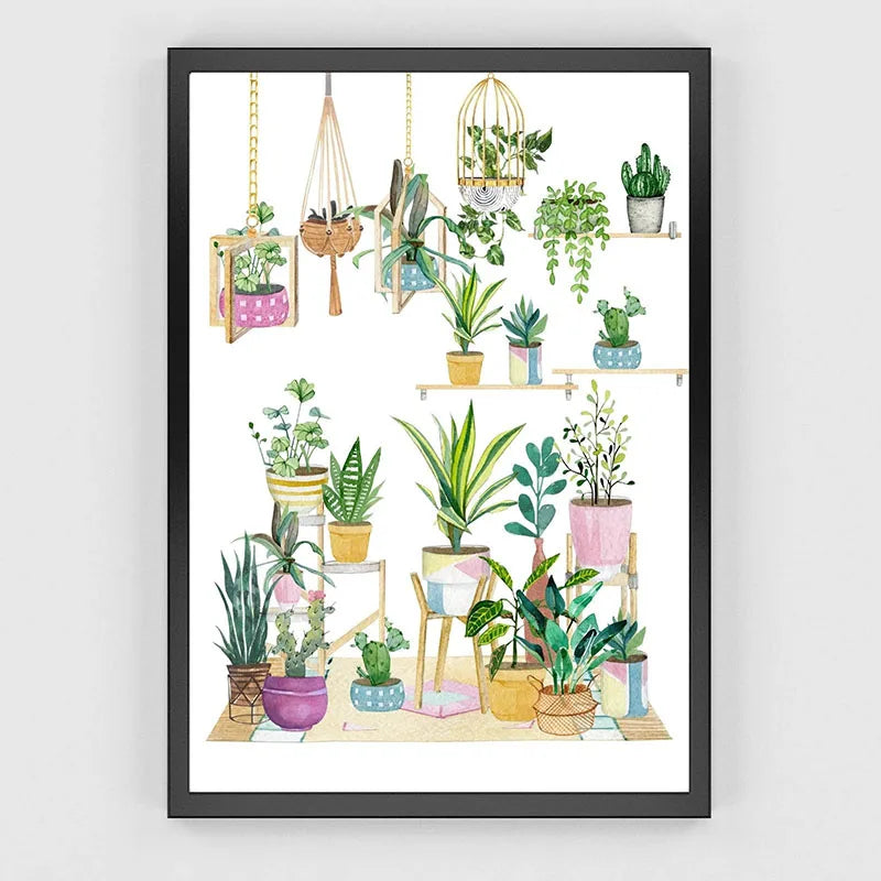 Green Botanical Houseplant Canvas Wall Art