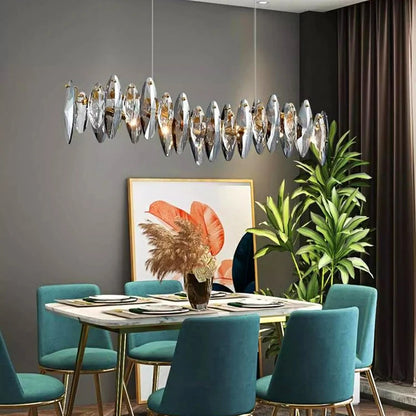 Dimmable crystal bar chandelier at 35.4 in long with remote control