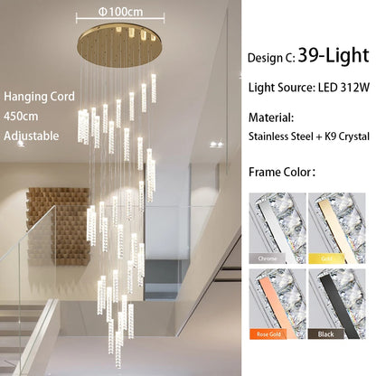 Profile B crystal chandelier with a taller cascading crystal form