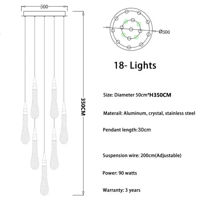 Crystal chandelier with two drops and a touch on off switch control