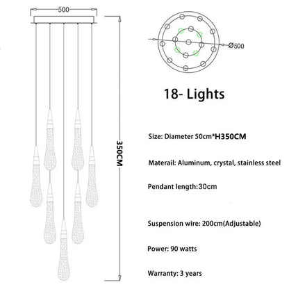 Crystal chandelier with two drops and a touch on off switch control