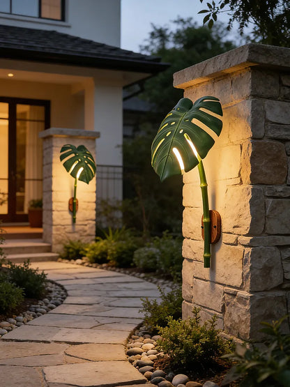 bamboo outdoor wall sconce, installed in a room interior setting