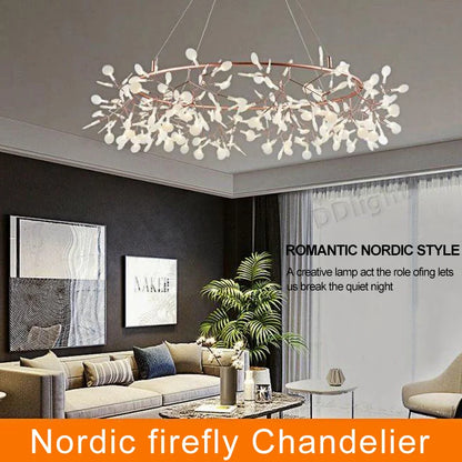 Nordic firefly branch chandelier with tiny acrylic tips on painted branches