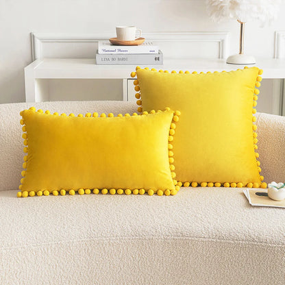 Velvet Pom-Pom Throw Pillow Cover