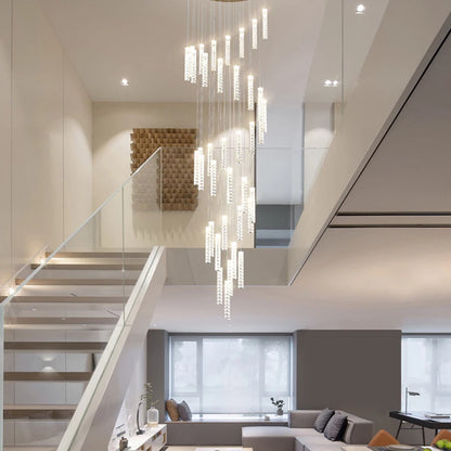 Rose gold spiral crystal chandelier on a plated steel structure