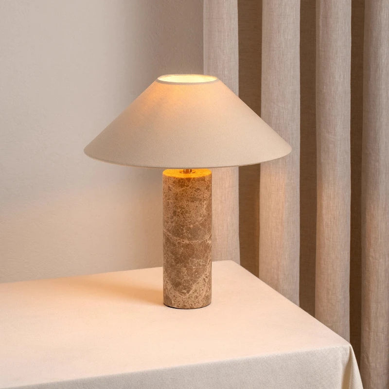 Nordic marble cylinder table lamp EU plug warm light front view