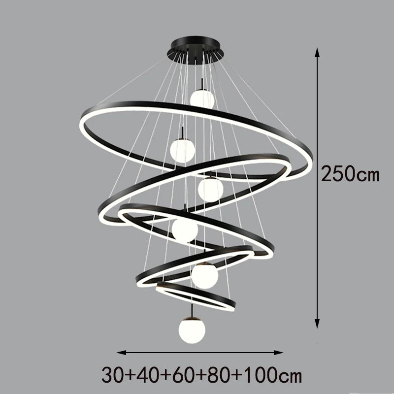 Six ring chandelier in gold with a 118.1 inch adjustable cord length