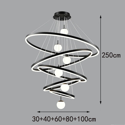 Six ring chandelier in gold with a 118.1 inch adjustable cord length