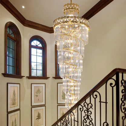 Crystal column chandelier, 39.4 in across and 275.6 in long, for a lobby