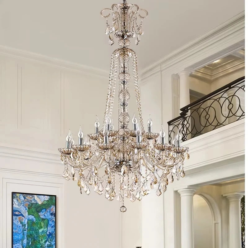 Long candle crystal chandelier with fifteen K9 crystal arms