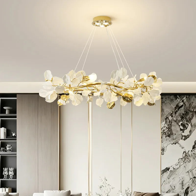 Linear glass leaf chandelier 47.2 in long, flush mounted to the ceiling