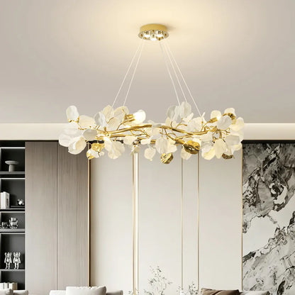Linear glass leaf chandelier 47.2 in long, flush mounted to the ceiling