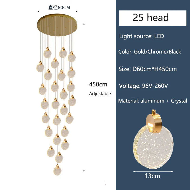 Twenty head crystal chandelier for a duplex stairwell void