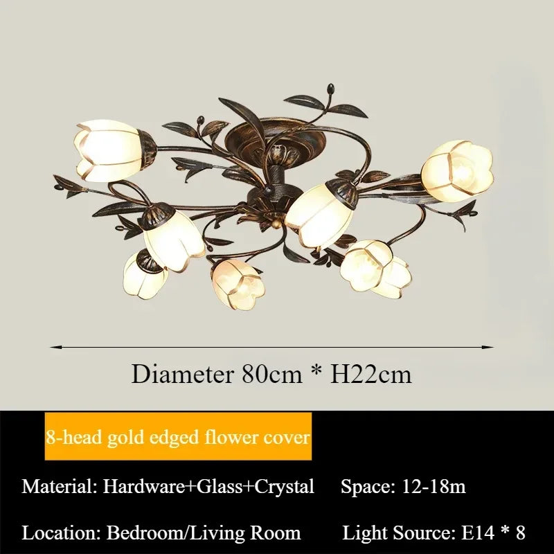 Retro branch chandelier with glass blossoms running on 90 to 260V power
