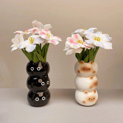 Ceramic Siamese cat flower vase flower arrangement décor