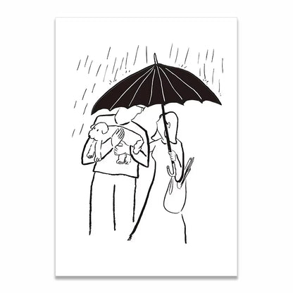 Korean Minimalist Anime Couple Canvas Wall Art