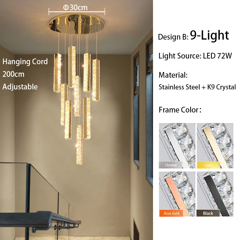 Dimmable K9 crystal chandelier in a polished gold plated finish