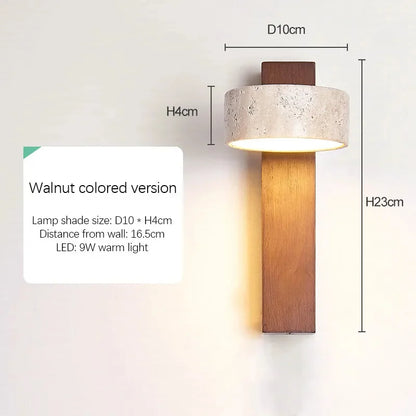 travertine stone wall sconce, detail view of fixture base and arm