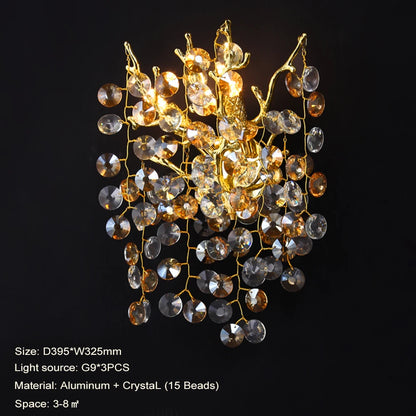 Refracting crystal chandelier on a gold frame with warm and cool light choices