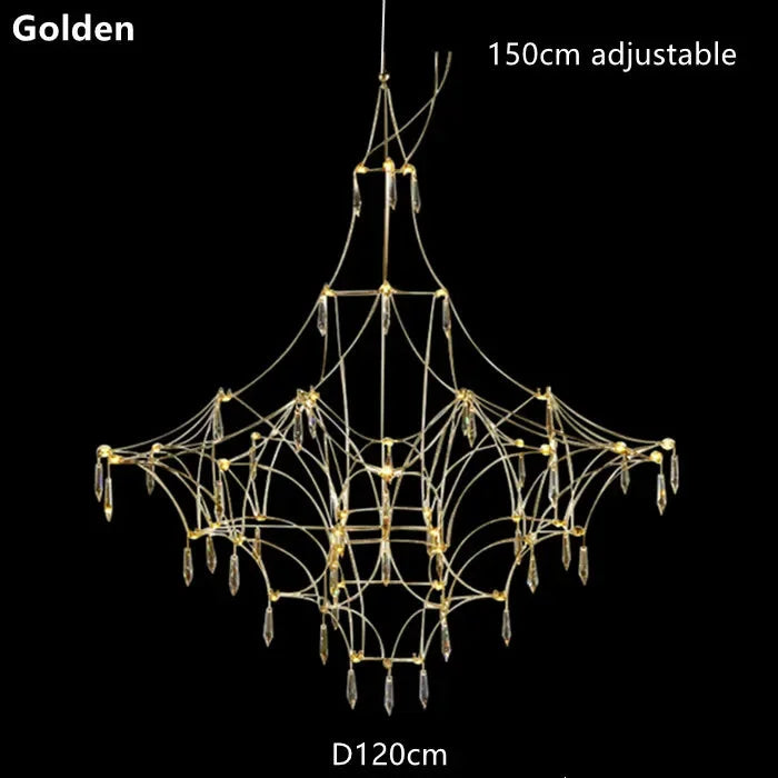 Art deco chandelier with crystal spokes on a silver plated iron frame