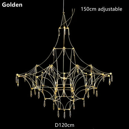 Art deco chandelier with crystal spokes on a silver plated iron frame