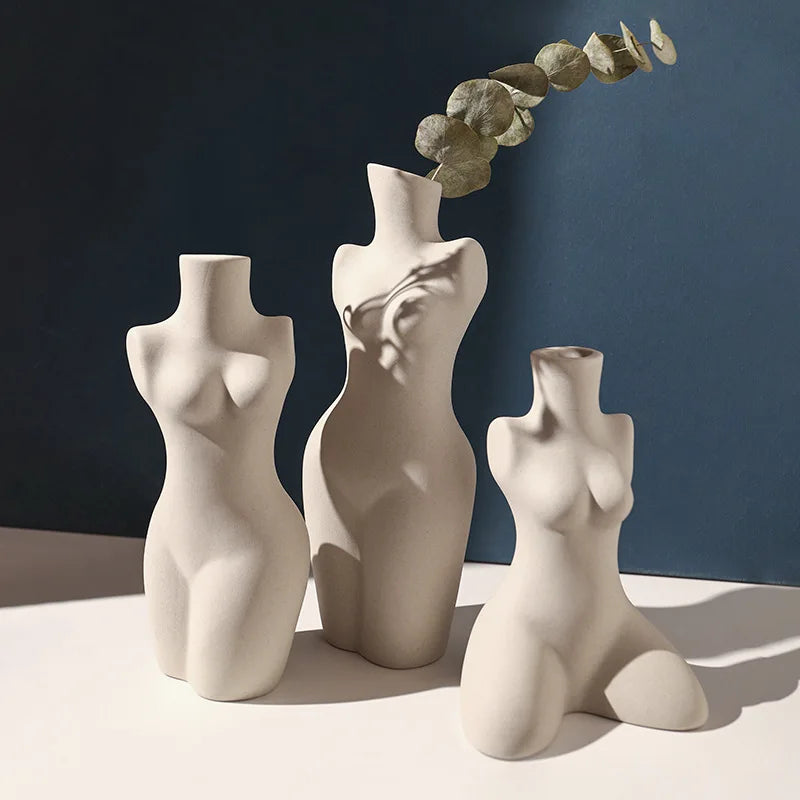 Human body sculpture ceramic art vase white primitive embryo form
