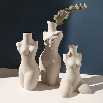 Human body sculpture ceramic art vase white primitive embryo form