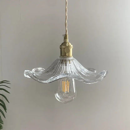 Stone effect glass chandelier shade with polished copper collar and cord pendant