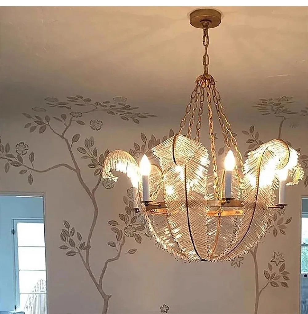 Crystal chandelier, 39.4 in across, on a brass stainless steel frame