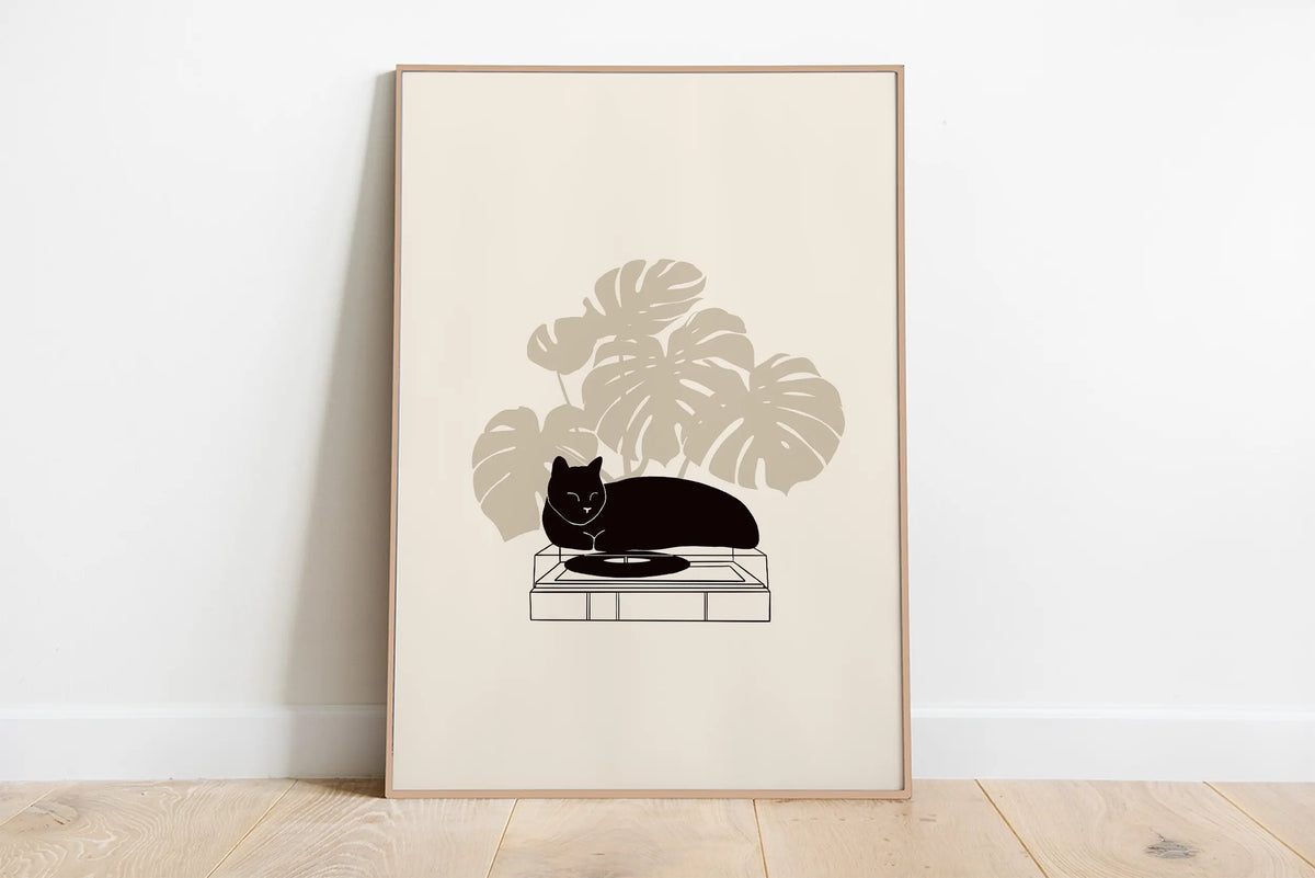 Sleepy Kitten Minimalist Canvas Wall Art Print