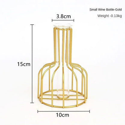 Iron art hollow gold vase with hydroponic test tube flower display