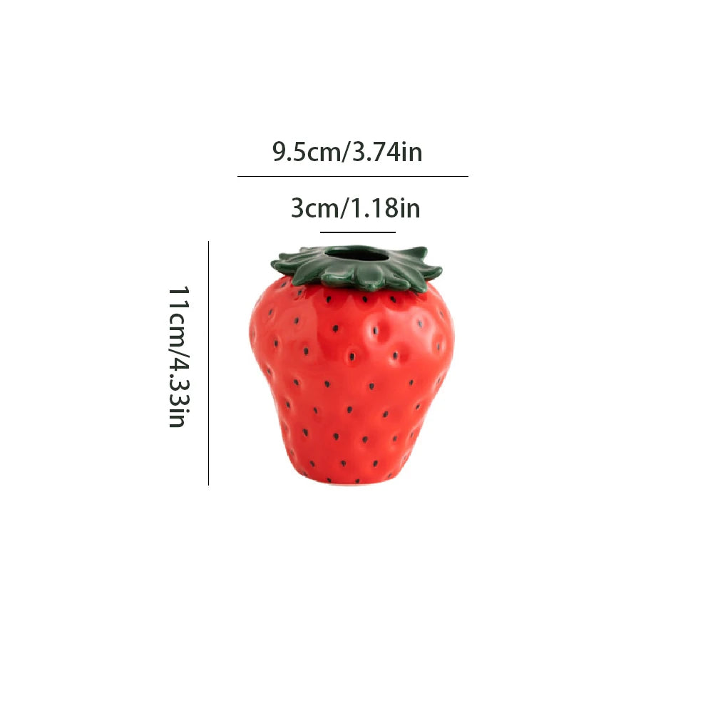 Strawberry ceramic flower vase in red and pink home décor