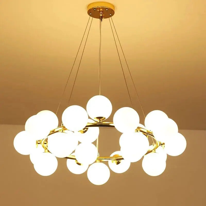 Black body ball chandelier with milk white glass globes and G9 sockets