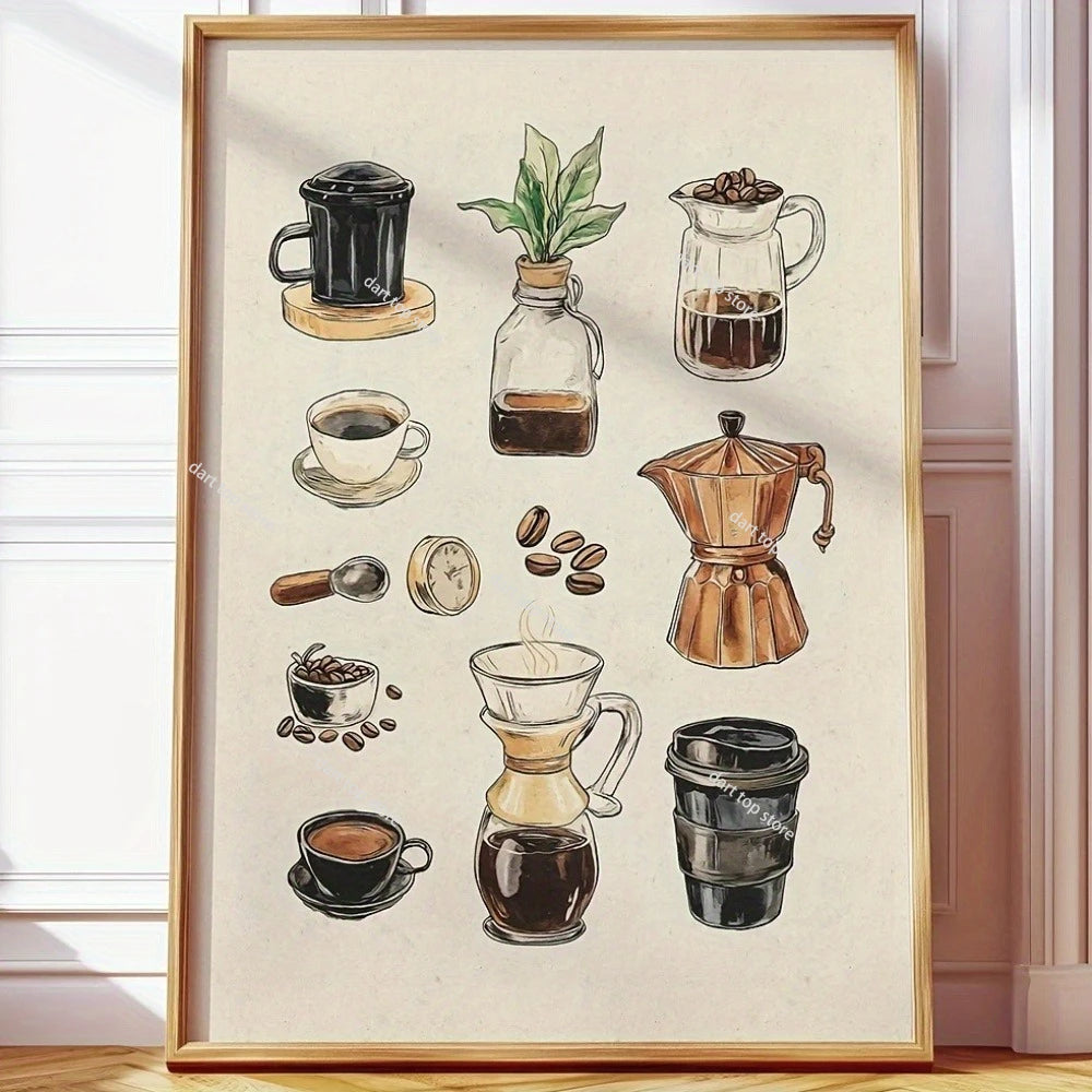 Coffee Lover Cartoon Animal Canvas Wall Art
